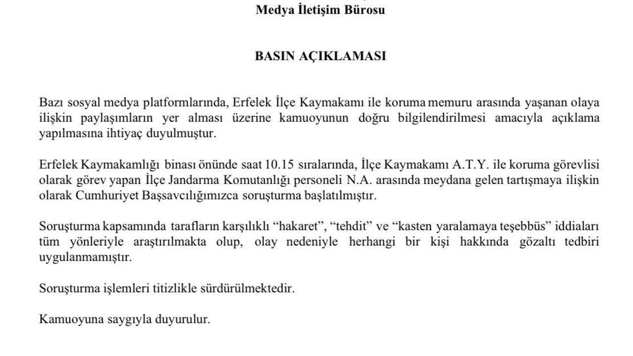 Erfelek'te kaymakam ile koruma görevlisi arasındaki tartışma resmiyete döndü