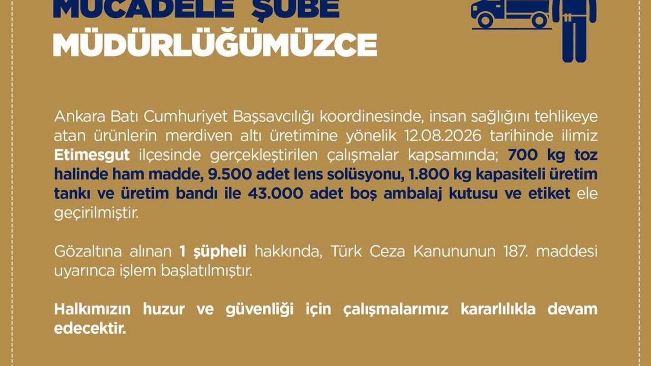 Etimesgut'ta merdiven altı tesisine baskın: yüzlerce kilogram ham madde ele geçirildi