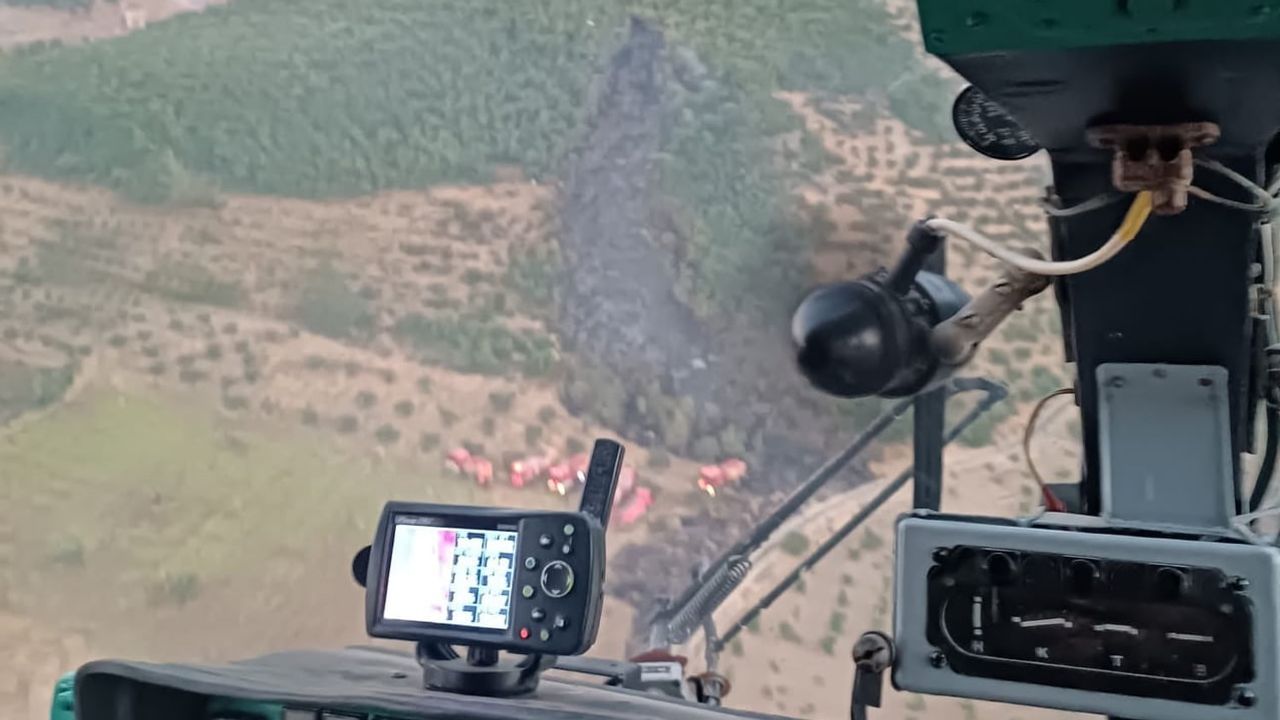Helikopter ve arazözlerin 2 saatlik müdahalesiyle İslahiye'de orman yangını söndürüldü