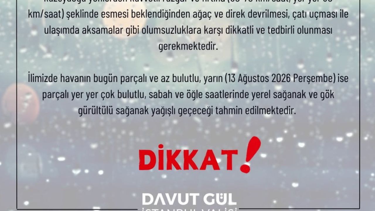 İstanbul'da fırtına uyarısı: rüzgar saatte 80 km'ye ulaşabilir