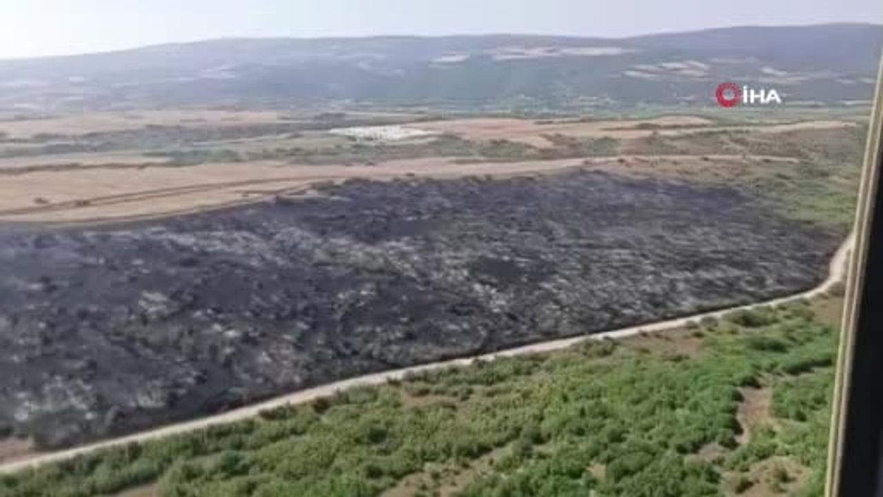 Karacabey'de makilik yangını fabrika sınırına ulaşmadan söndürüldü