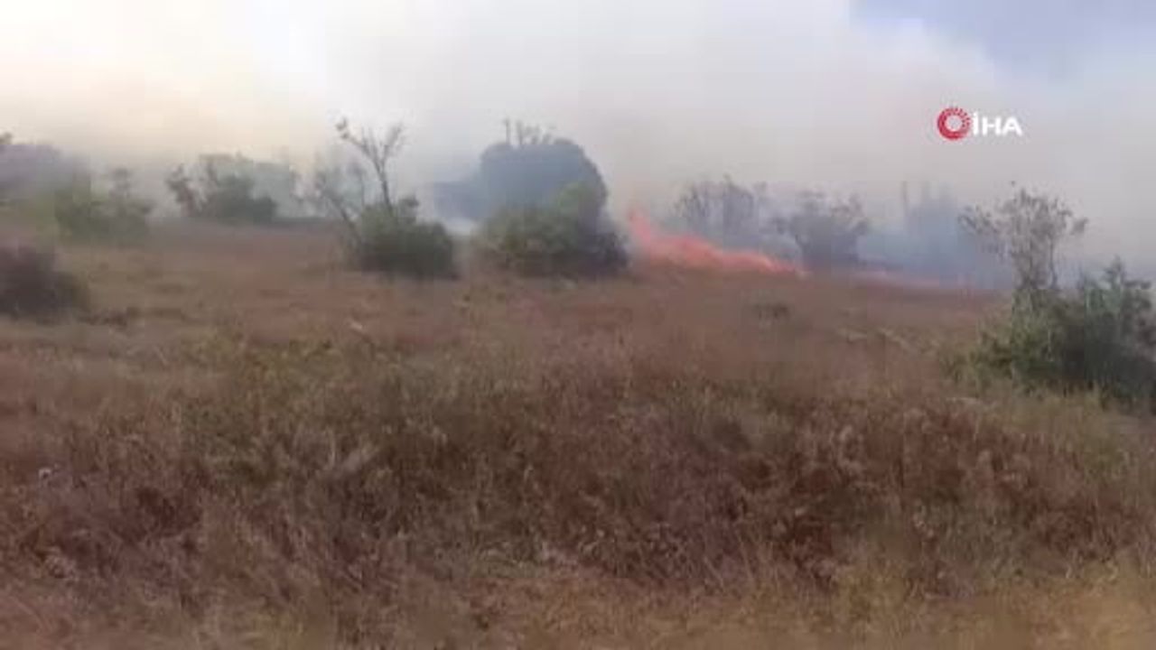 Karacabey’de makilik yangını tarım arazilerine yayılma riskiyle sürüyor