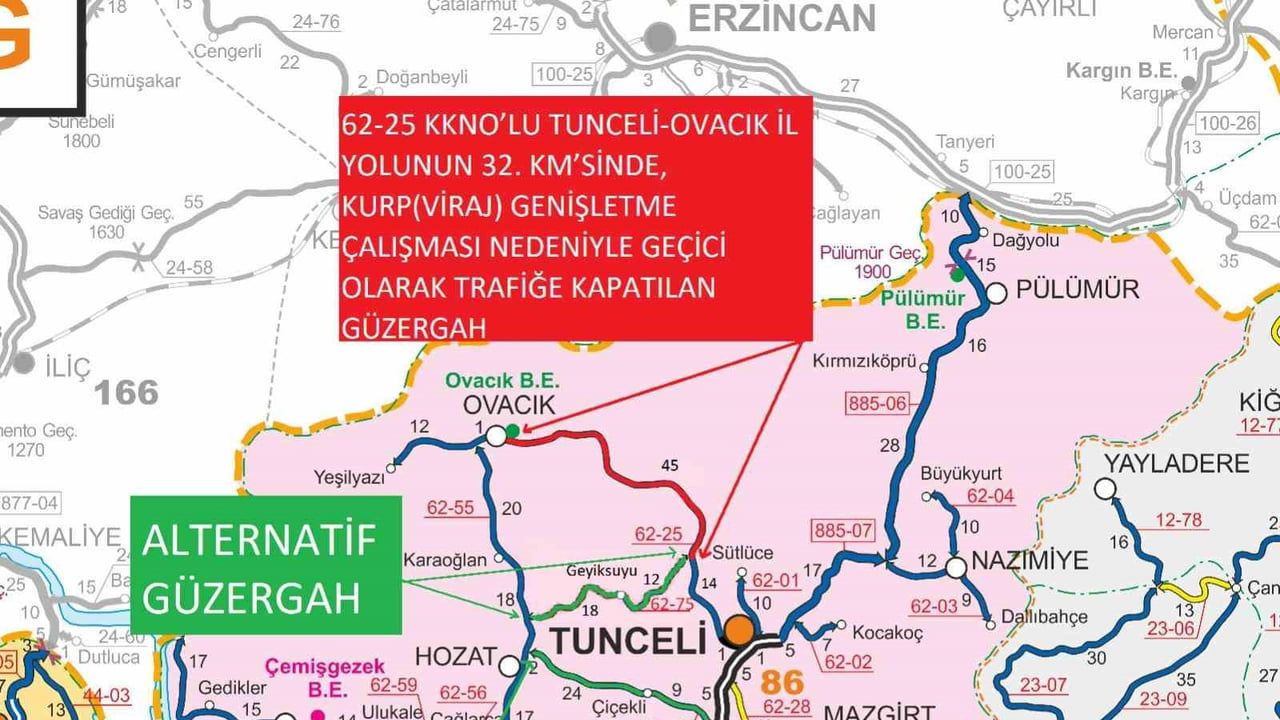 Karayolları çalışması Tunceli-Ovacık bağlantısını iki gün kesecek
