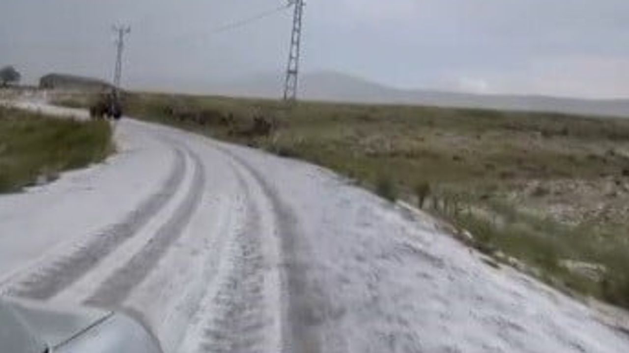 Kars'ta anlık dolu Bulanık köyünü kısa süreliğine beyaza bürüdü