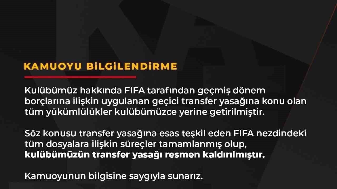 Kayserispor'un transfer yasağı sona erdi