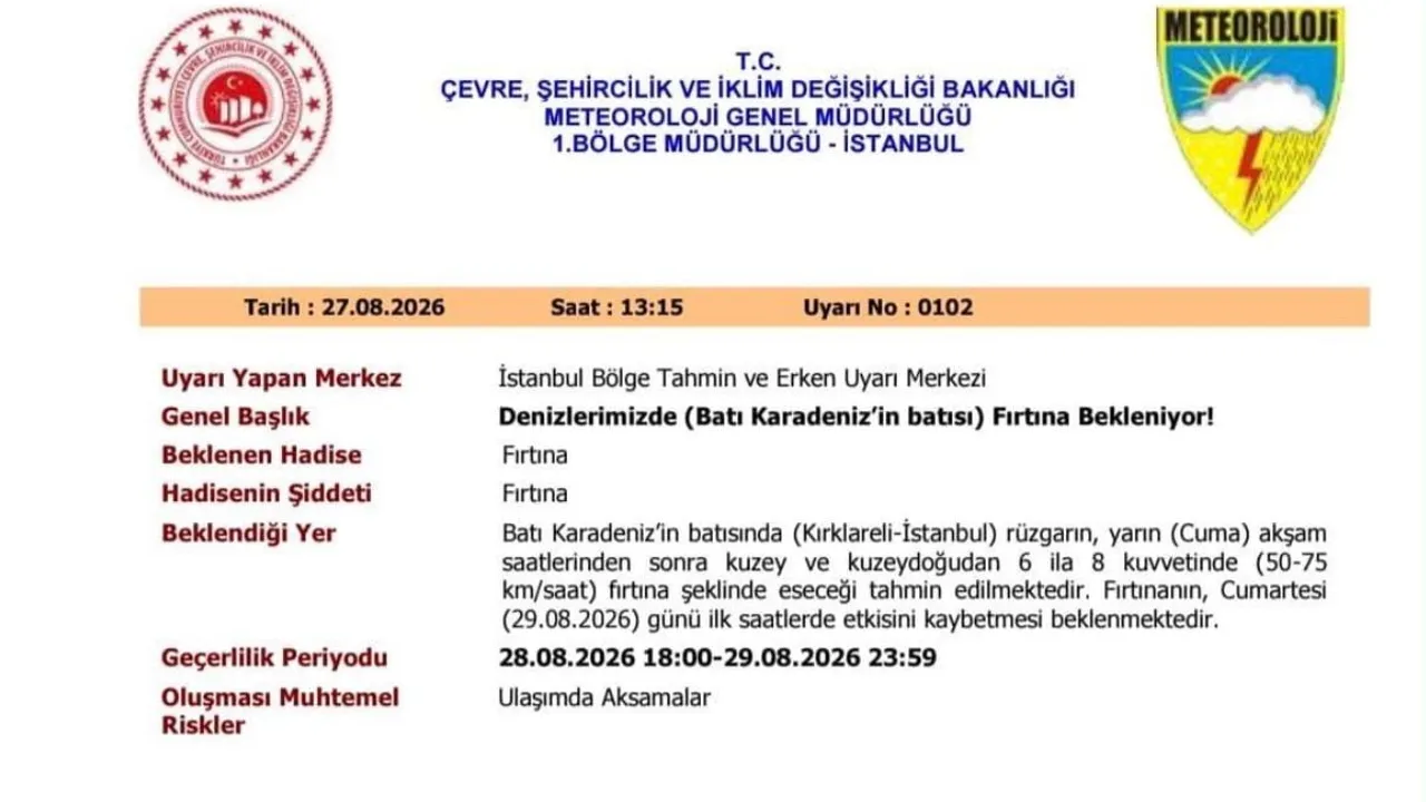 Kırklareli sahilinde saatte 50–75 km'ye varan fırtına uyarısı