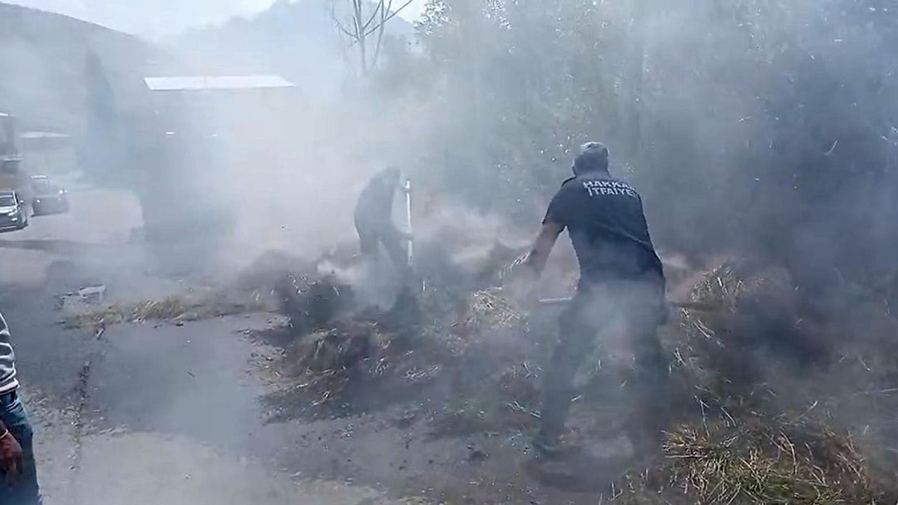 Kışlık yemler zarar gördü: Hakkari'de samanlık yangını