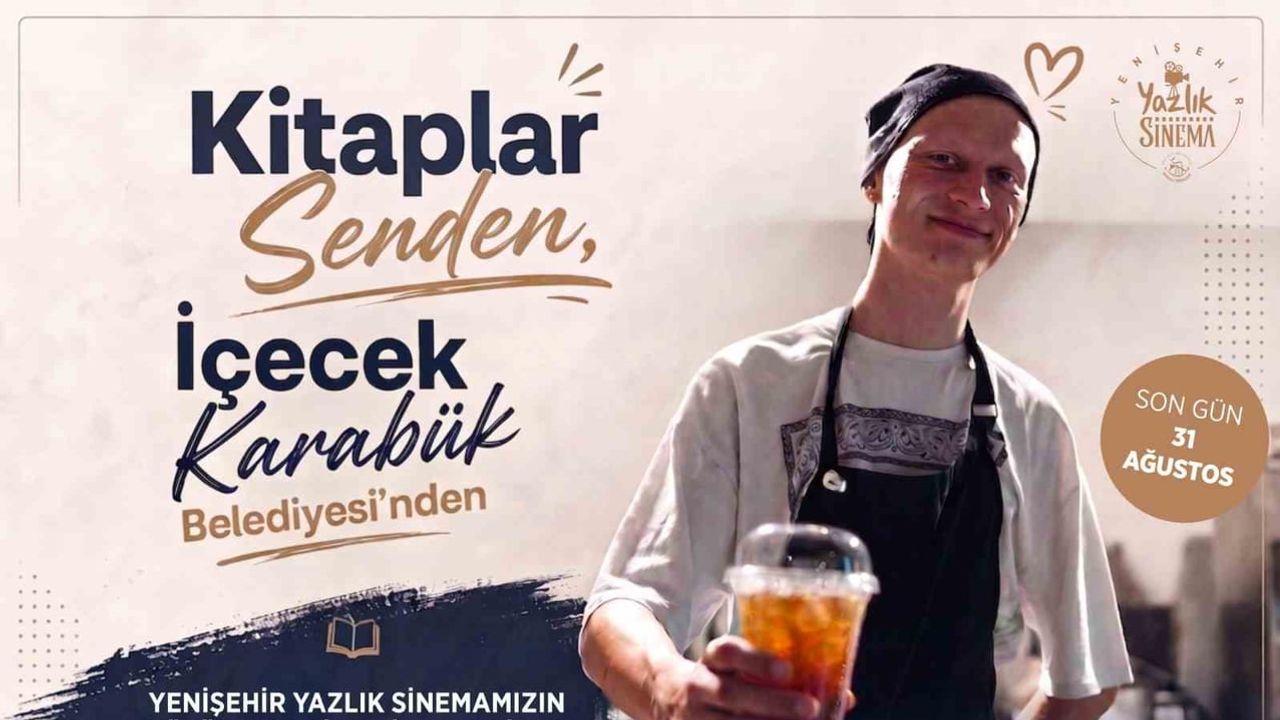 Kütüphaneye kitap getirenlere Yenişehir yazlık sinemasında içecek ikramı