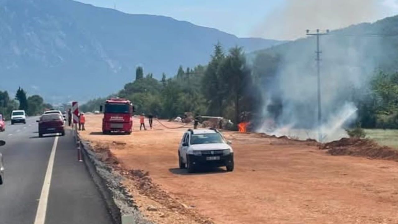 Menteşe'de Denizli yolu kenarındaki otluk yangını ekiplerce kontrol altına alındı
