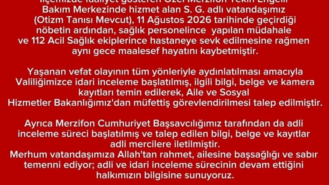 Merzifon'da bakım evinde nöbet sonrası yaşamını yitiren Sinan Gündoğdu için soruşturma