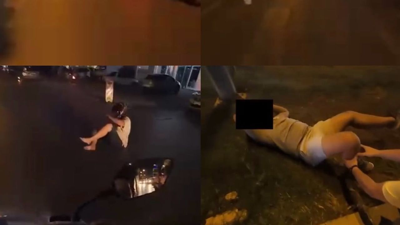Motosiklet yaya geçidindeki kişiye çarptı, anlar kask kamerasında