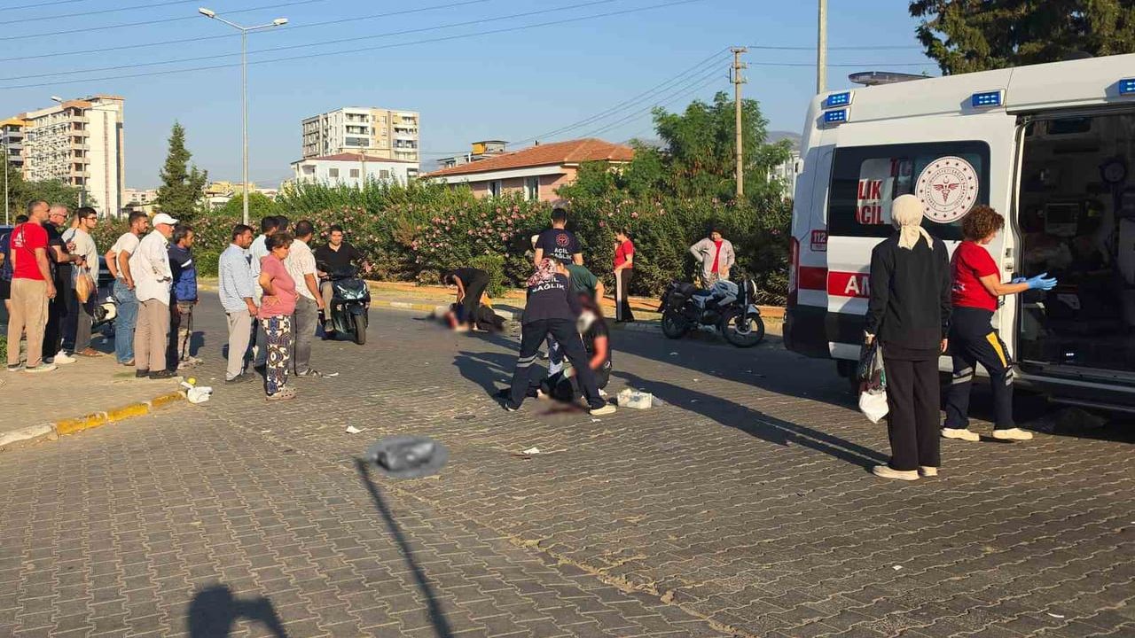 Nazilli'de kavşakta hızla çarpışan motosikletler iki kişiyi ağır yaraladı