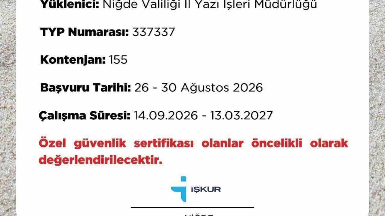 Niğde'de okullarda görev alacak 155 kişilik TYP başvuruları başlıyor