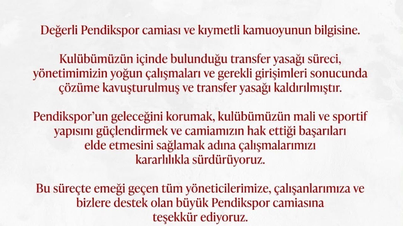 Pendikspor transfer yasağını kaldırdı, yönetim geleceğe odaklandı