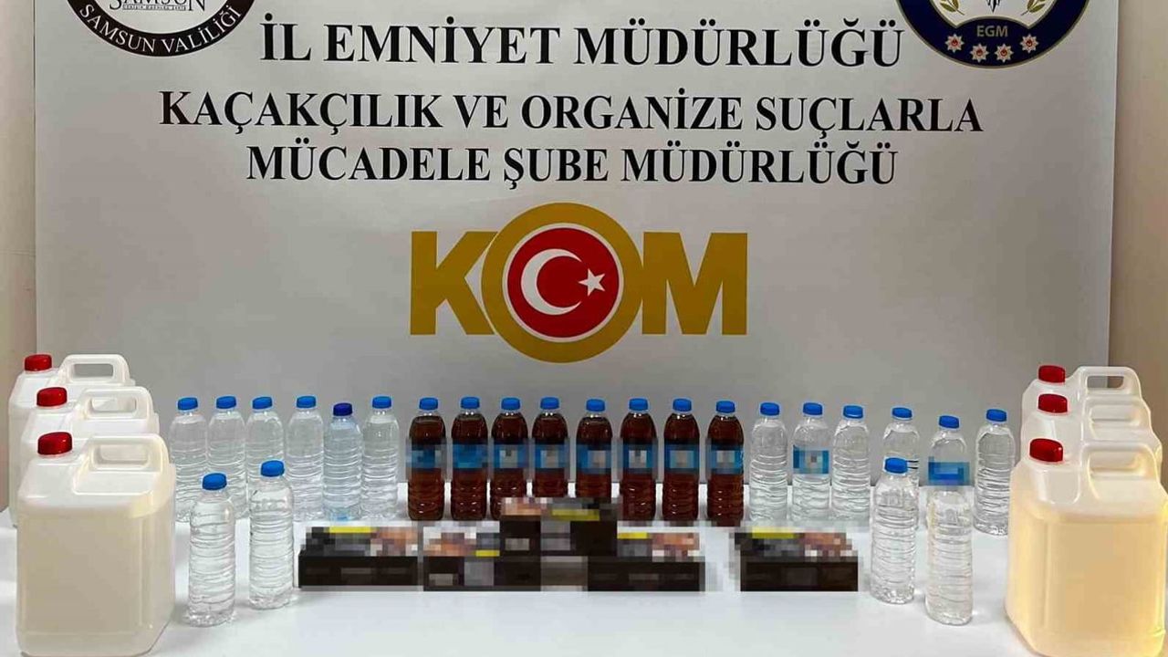 Samsun'da kaçak içkiye operasyon: 37 litre ve bin makaron ele geçirildi