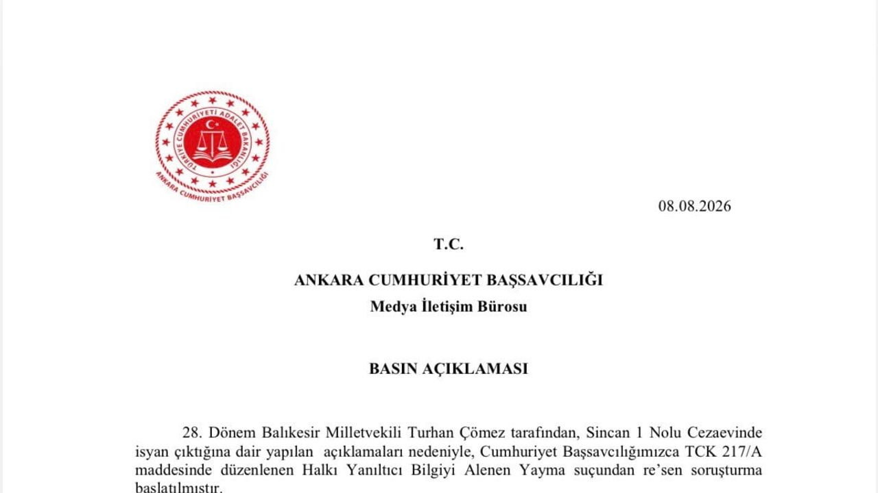 Sincan 1 Nolu Cezaevi iddiaları sonrası Çömez'e re'sen soruşturma başlatıldı