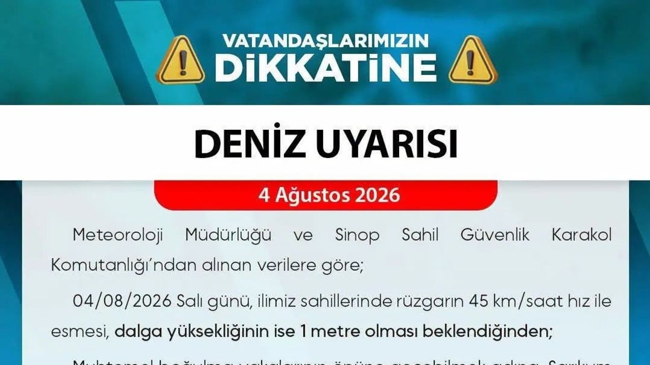 Sinop’ta kuzey sahillerine denize girilmemesi uyarısı