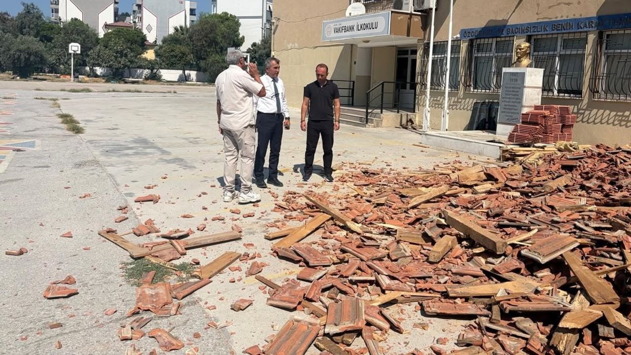 Söke'de Vakıfbank İlkokulu'nun çatısı yenileniyor, güvenlik önceliği