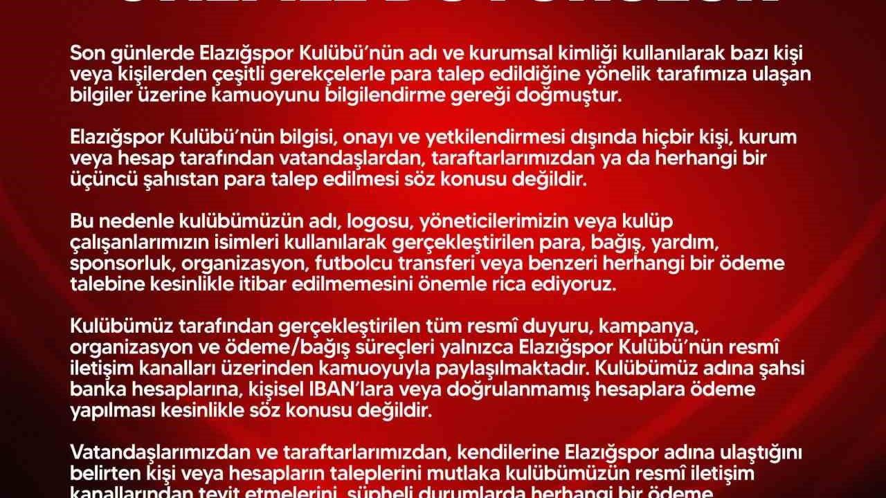 Taraftarları hedef alan sahte kampanyalara karşı Elazığspor uyarısı