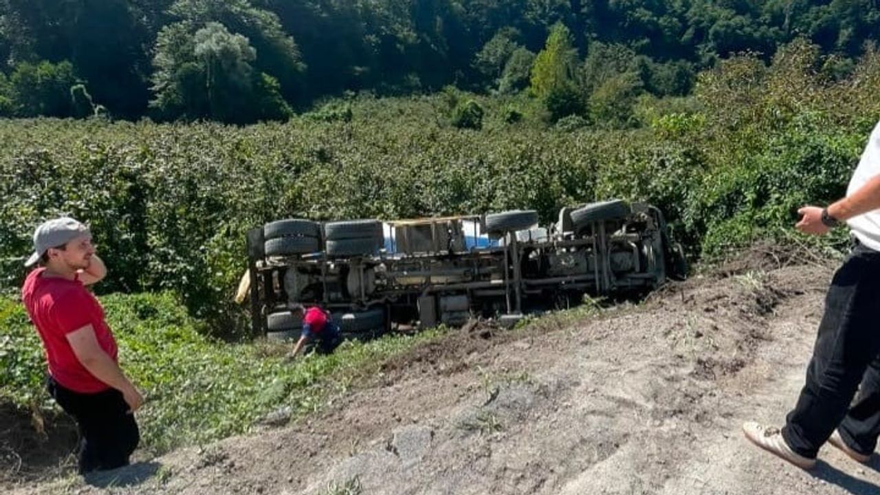 Virajı alamayan beton mikseri Kavakderesi'nde şarampole uçtu