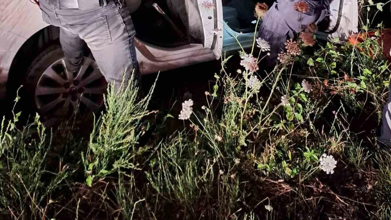 Virajı kaçıran otomobil Kapısuyu'da çalı ve tümseklere çarparak durdu
