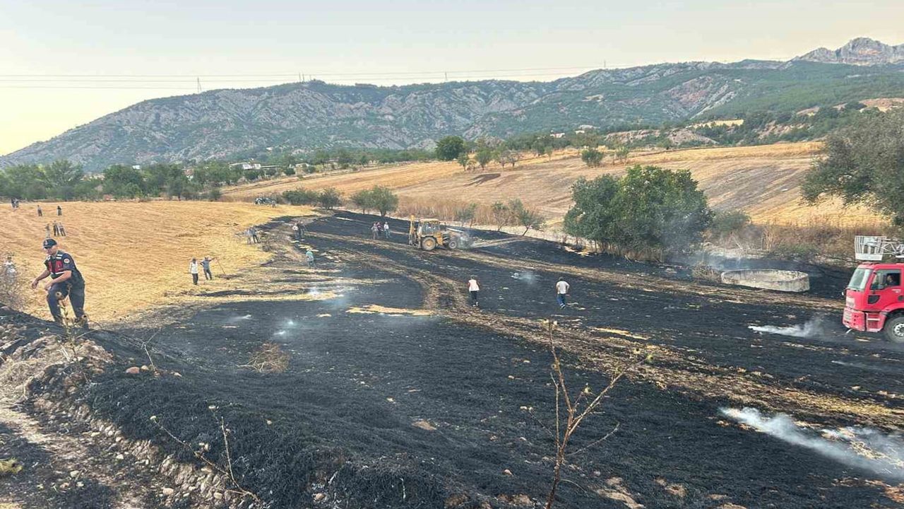 Yenipazar Katran köyü mevkiinde biçilmiş tarlada yangın alarmı