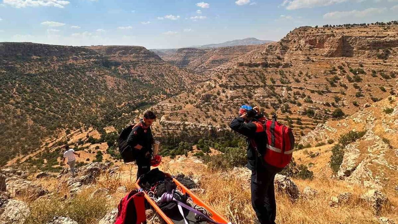 Zorlu arazide sedyeyle bir saatlik nakil: 50 yaşındaki yaralı ambulansa ulaştırıldı