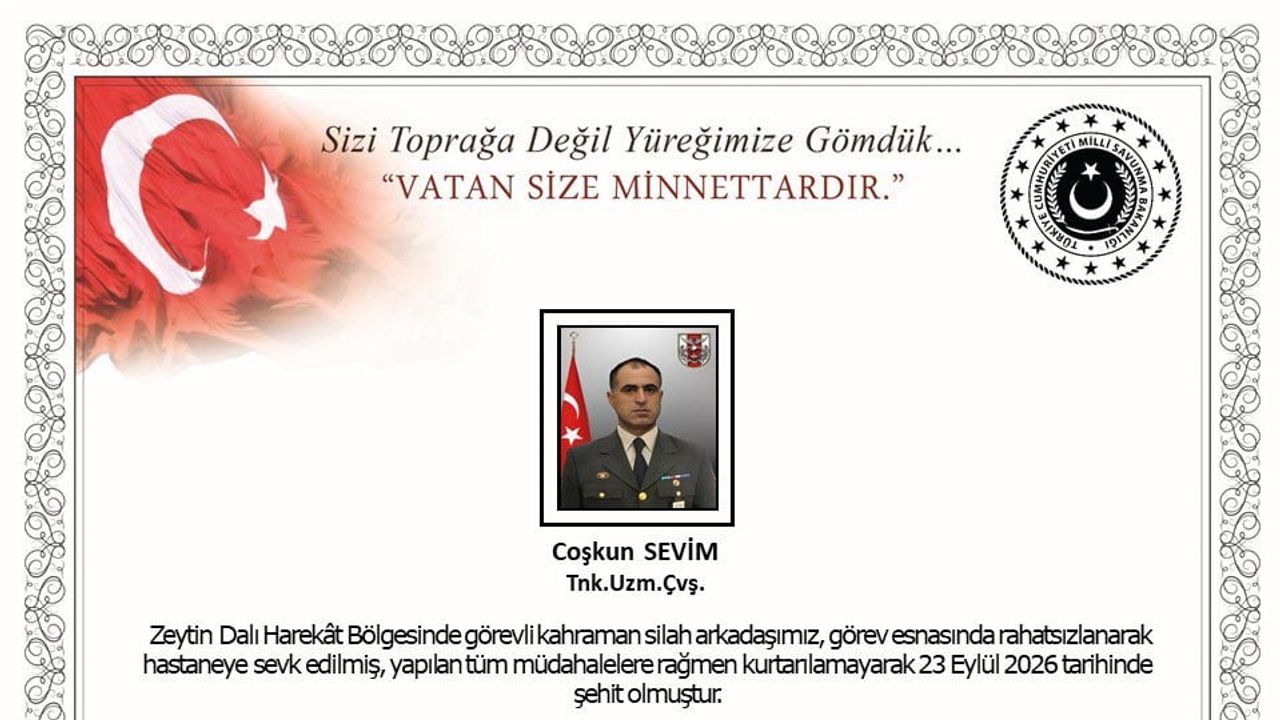 Bakan Güler'den zeytin dalı harekatında rahatsızlanarak şehit olan uzman çavuş için taziye