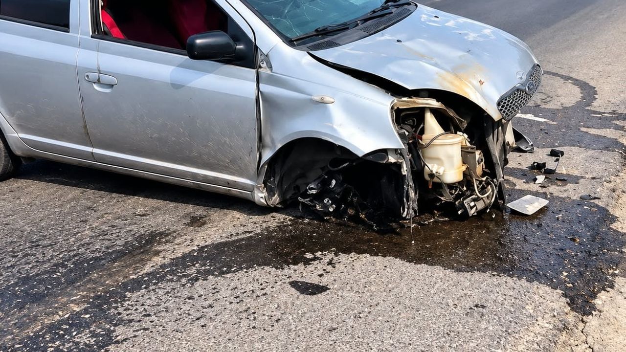 Benzin istasyonunun istinat duvarına çarpan otomobil yola yan şekilde durdu: 3 yaralı