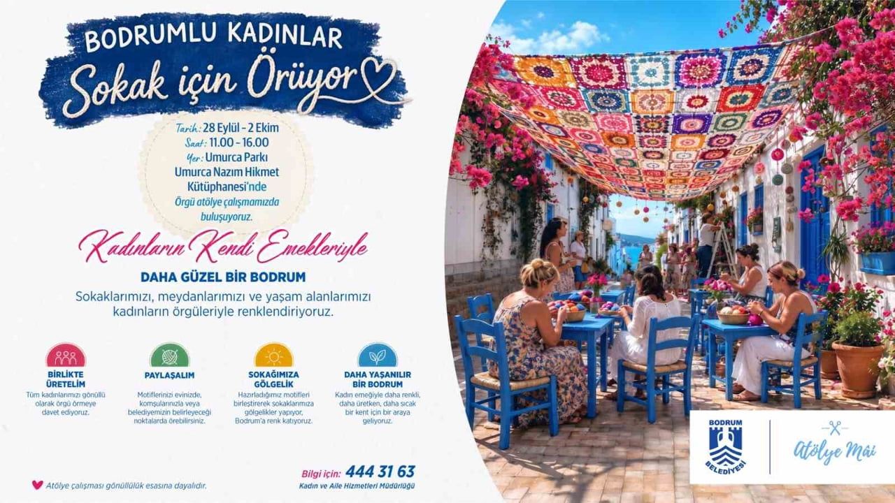 Bodrum’da örülen motifler sokakları gölgelikle buluşturuyor