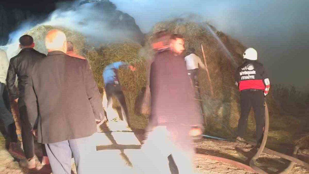 Çaldıran'da Takindere Mahallesi'nde ot yığınındaki yangında 2 bin 500 bağ ot zarar gördü