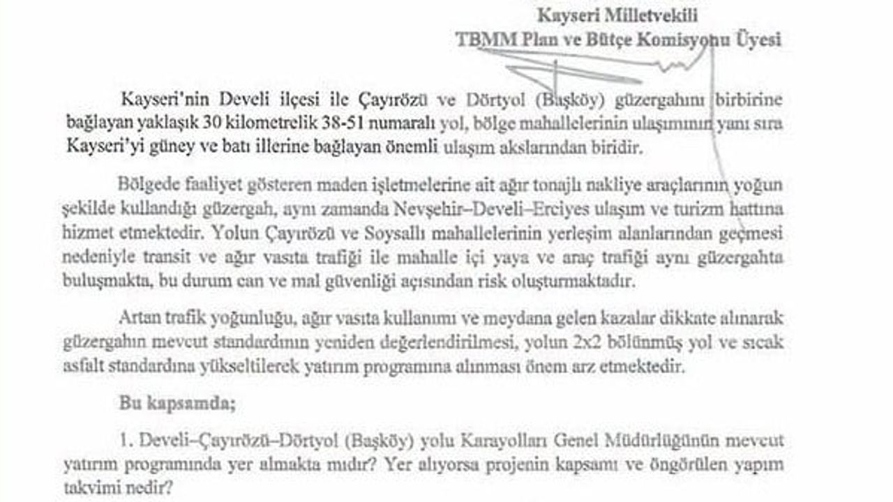 Develi'de ulaşım güvenliğini güçlendirme çağrısı