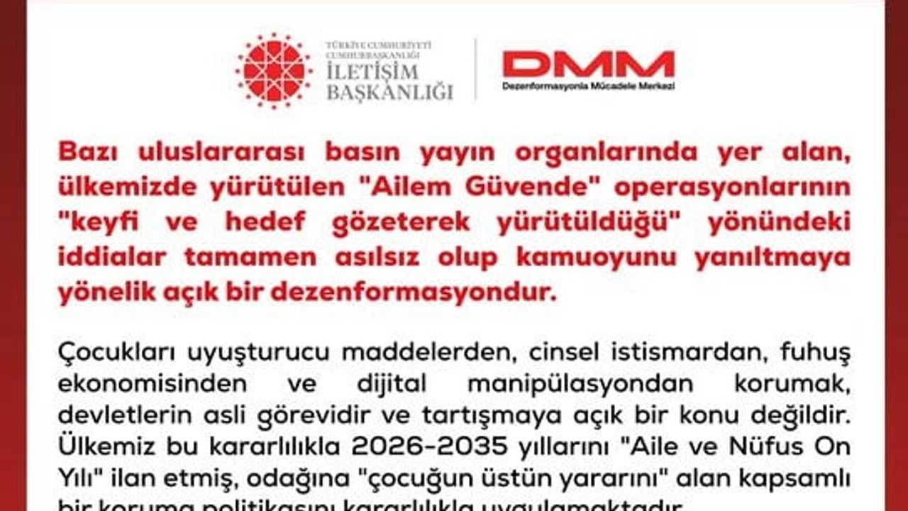 DMM'den yanıt: 'Ailem Güvende' operasyonları hedef gözetmeyen kamu güvenliği müdahalesidir