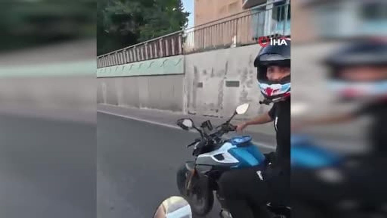 e-5'te yol verme tartışması kavgaya dönüştü, anlar kask kamerasında