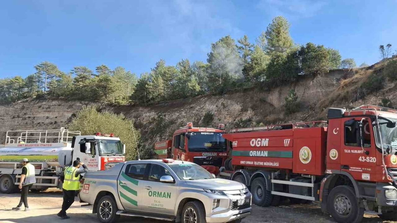 Emet'te dağlık alanda çıkan orman yangını ekiplerin müdahalesiyle söndürüldü