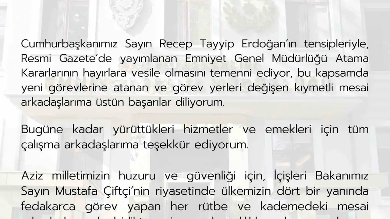 Emniyet rotasyonunda yeni dönem: genel müdür Ali Fidan'dan personele iyi dilekler