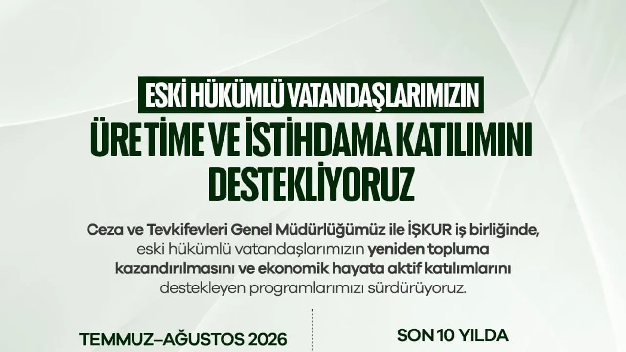 Eski hükümlülerin istihdamına 68,7 milyon liralık iki aylık destek