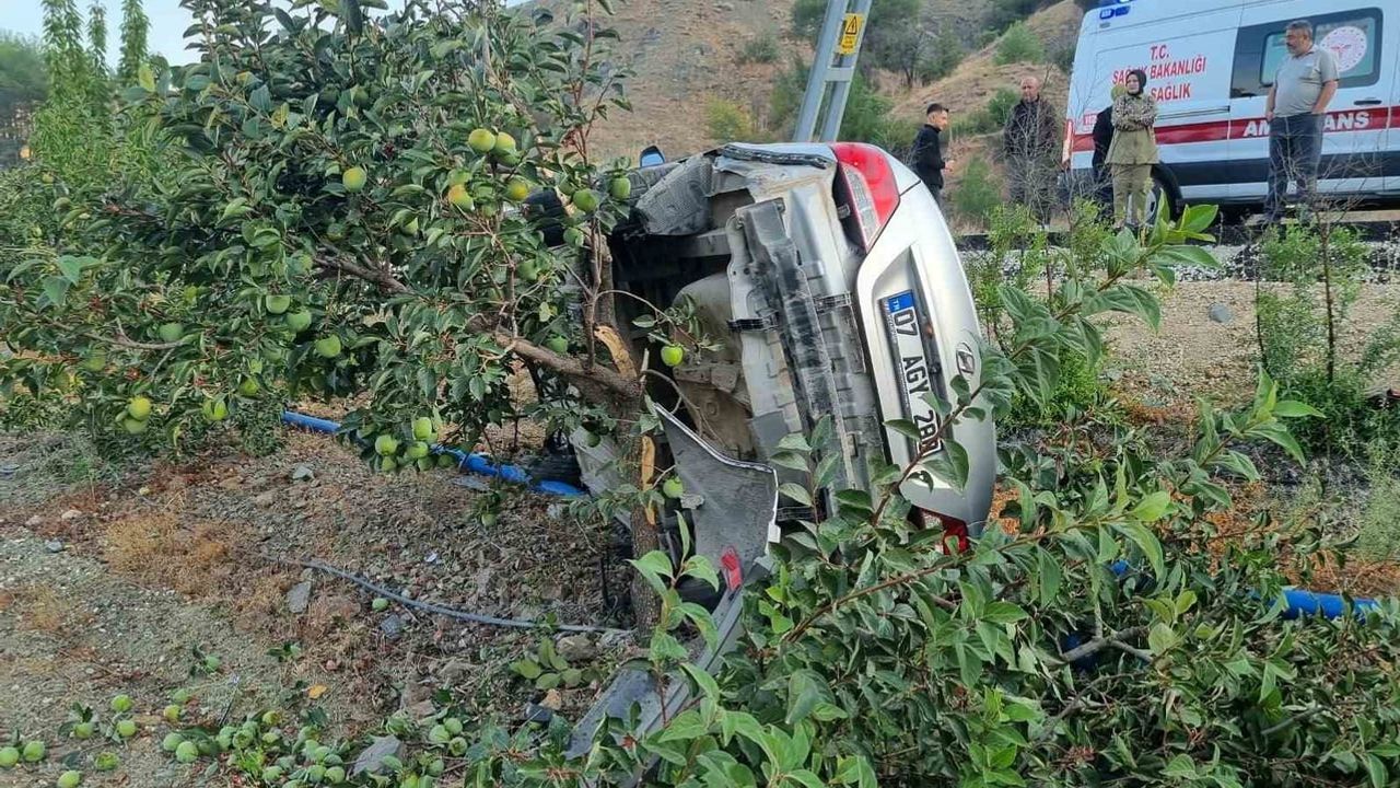 Gölbaşı'nda kontrolden çıkan otomobil meyve bahçesine yuvarlandı