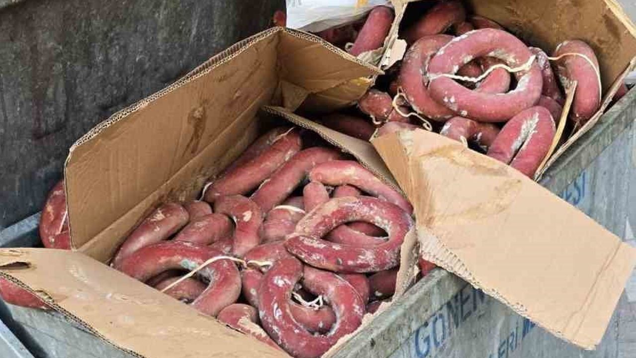 Gönen'de fuar sonrası konteynerde bulunan kangal sucuklar soru işareti yarattı