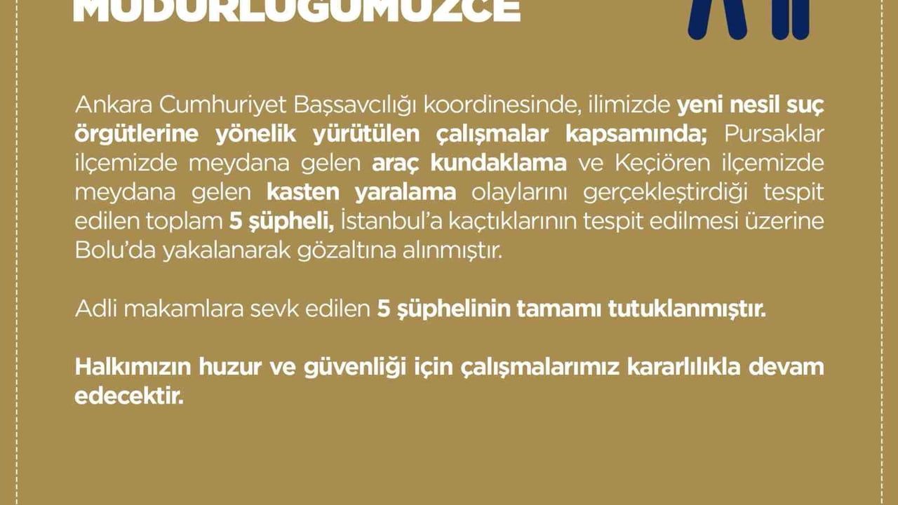 Güvenlik operasyonu: yeni nesil suç örgütü üyeleri Bolu'da yakalandı