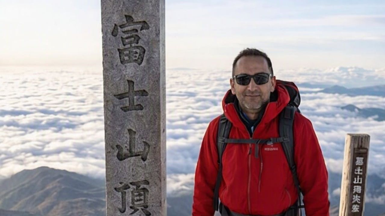 Hakkarili eğitimci Erol Hanlıgil Fuji Dağı'na tırmandı, rotası Elbruz