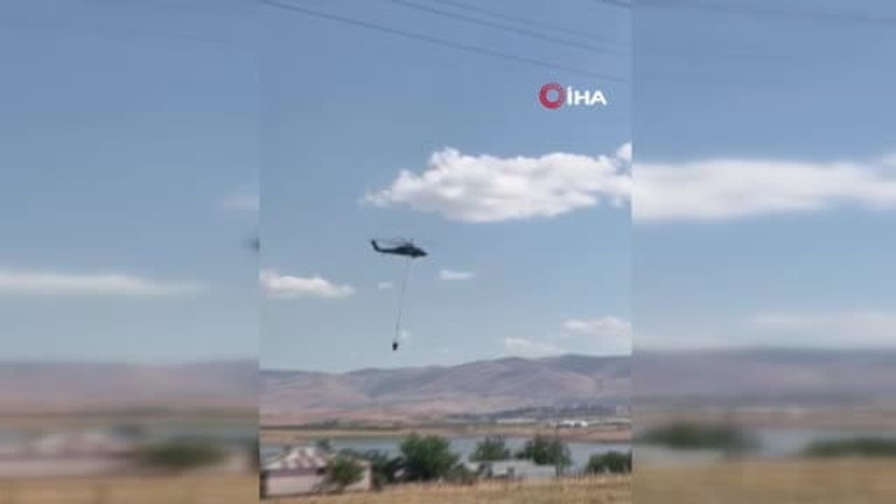 Hamzalı mevkiinde başlayan yangına helikopter destekli müdahale