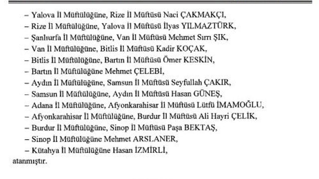 Müftüler yer değiştirdi: Samsun ve Aydın görevleri birbirine devredildi