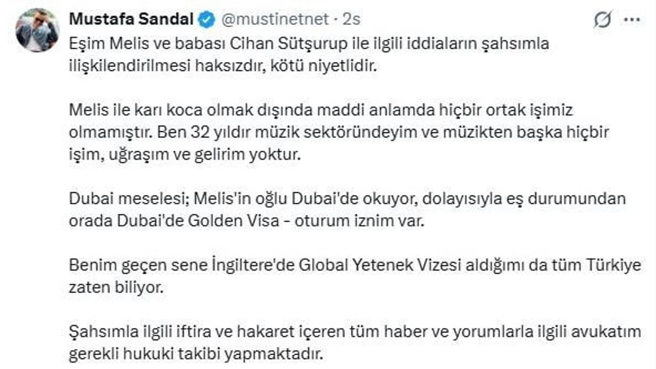 Mustafa Sandal'dan fon iddialarına yanıt: aile bağları ticari ortaklık anlamına gelmez