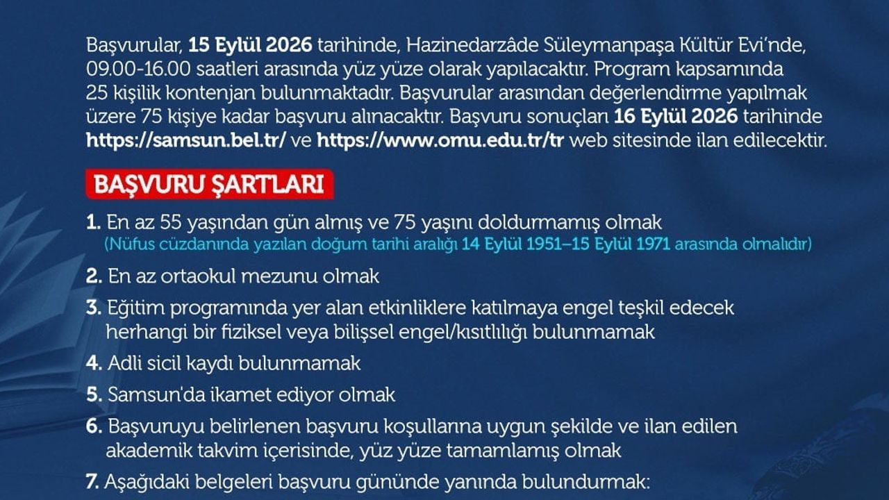 OMÜ'den 55–75 yaş grubuna özel Yaşam Boyu Öğrenme Üniversitesi'ne başvurular açılıyor