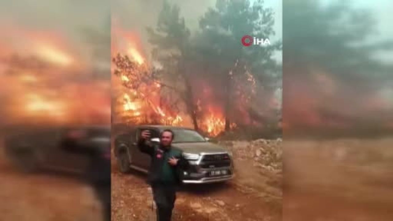 Rüzgarın yön değiştirdiği anda ekipler son anda güvenli bölgeye çekildi