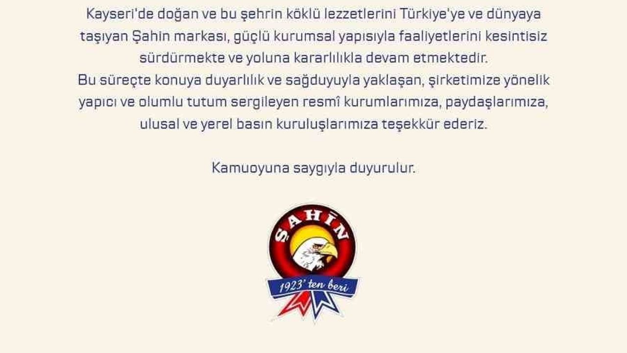 Şahin sucukları iddiaları yanıtladı: kurumsal tedbir ve adli süreç vurgusu
