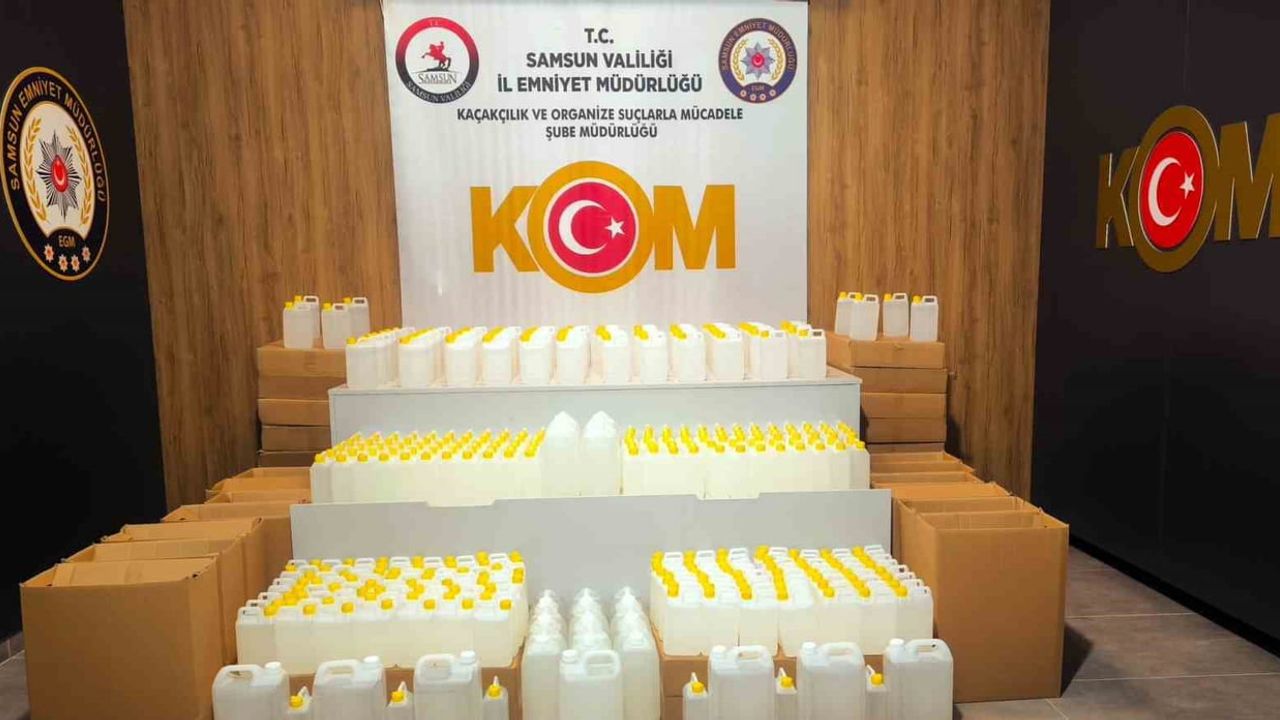 Samsun'da sahte içki imalatına yönelik operasyonda 1 ton 122 litre etil alkol bulundu