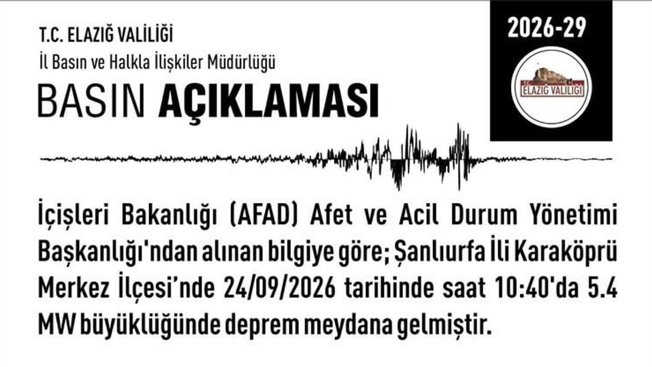 Şanlıurfa merkezli 5,4 sarsıntı Elazığ'da da hissedildi; valilik hasar ihbarı olmadığını duyurdu