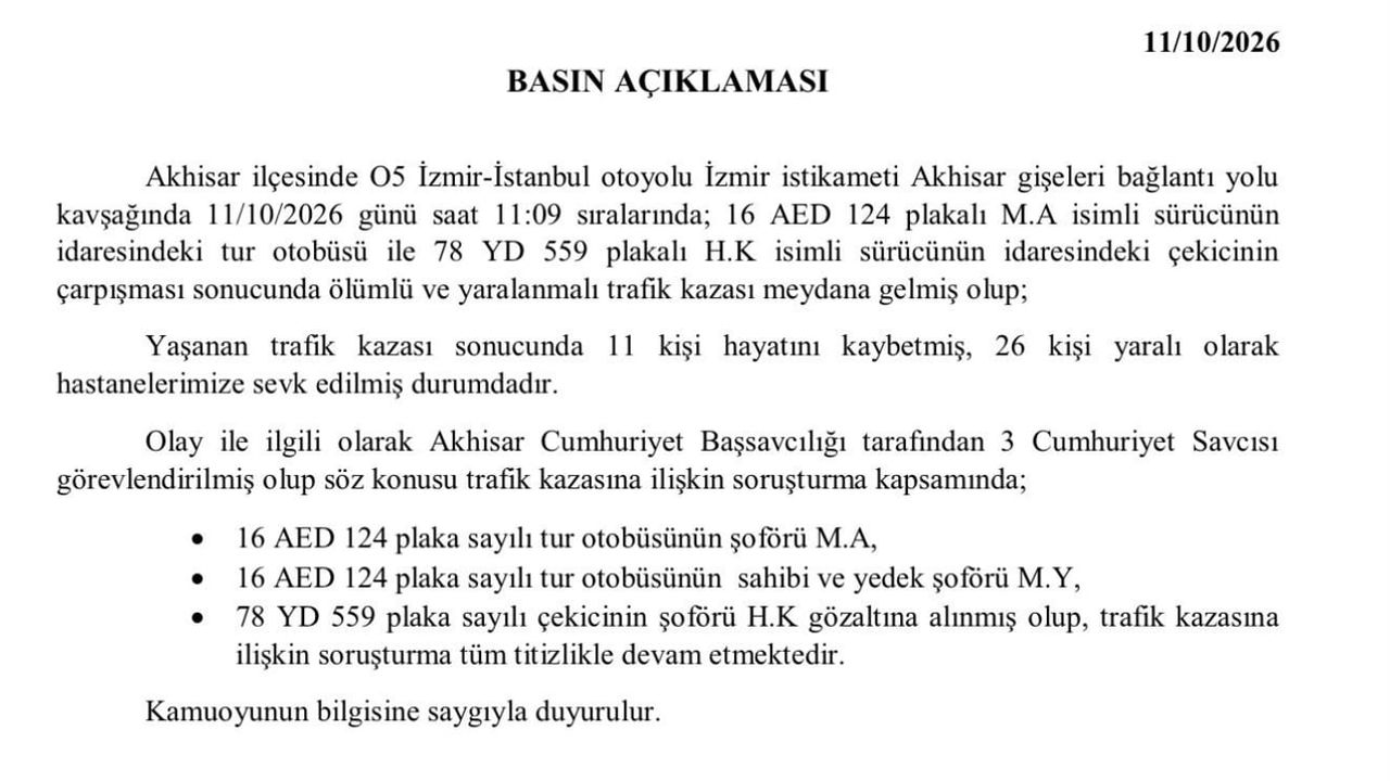 Akhisar'daki kaza: 11 kişinin yaşamını yitirdiği olayda üç şüpheli gözaltında